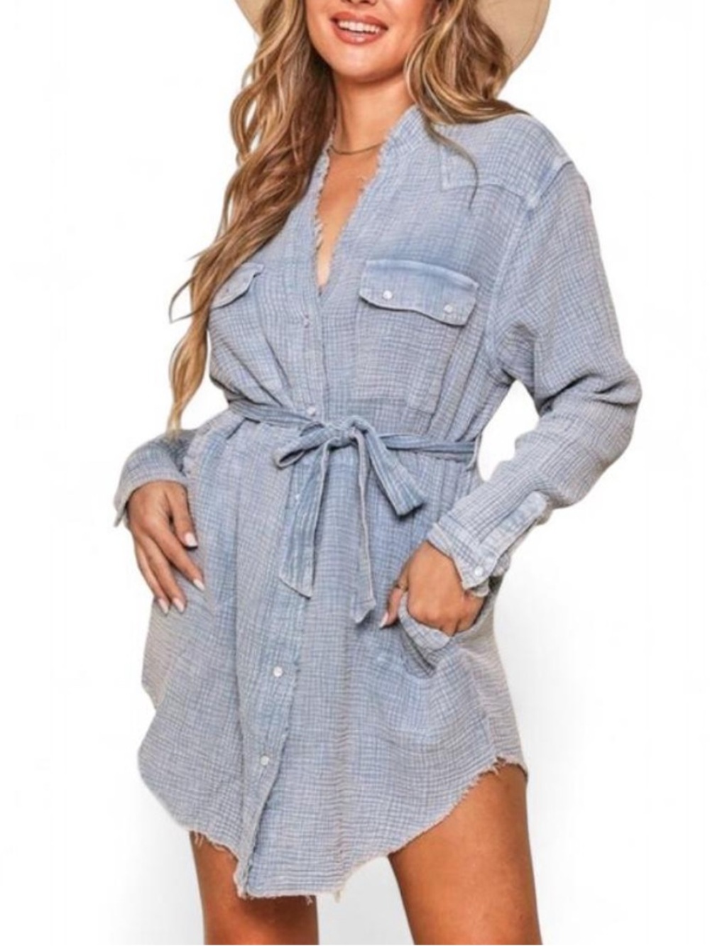 ✨ How.Very.Loved Tianna Denim-Look Gauze Midi Dress ✨ medium